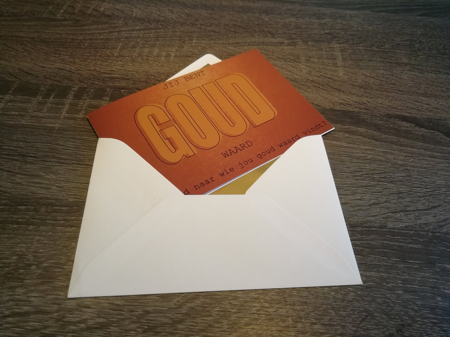 Persoonlijke wenskaart met 1 gram baar van puur goud!